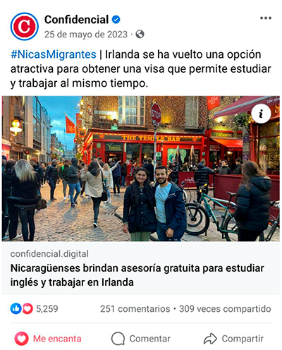 Nota de Confidencial sobre la asesoría gratuita de New Connections para estudiar inglés y trabajar en Irlanda